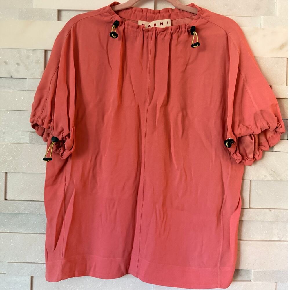 MARNI Toggle Neck Short Puff Sleeve Relaxed Boxy Fit Top Coral Salmon Pink M